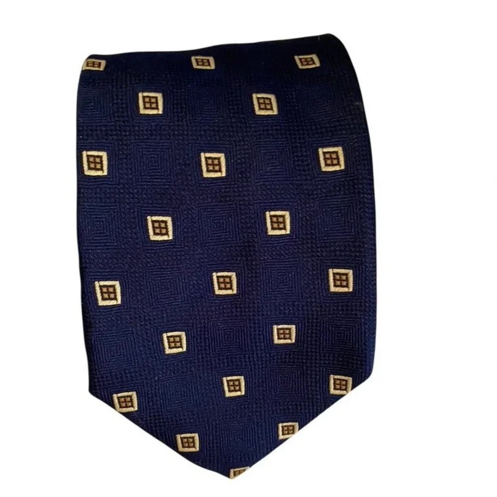 Ippolito Bari Sartoriale Navy Blue Silk Geometric Square Pattern Tie Made Italy